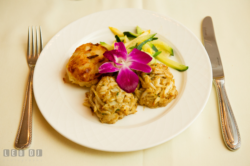 Signature crab cakes dish. Kent Island Maryland Chesapeake Bay Beach Club wedding photo, by wedding photographers of Leo Dj Photography. http://leodjphoto.com