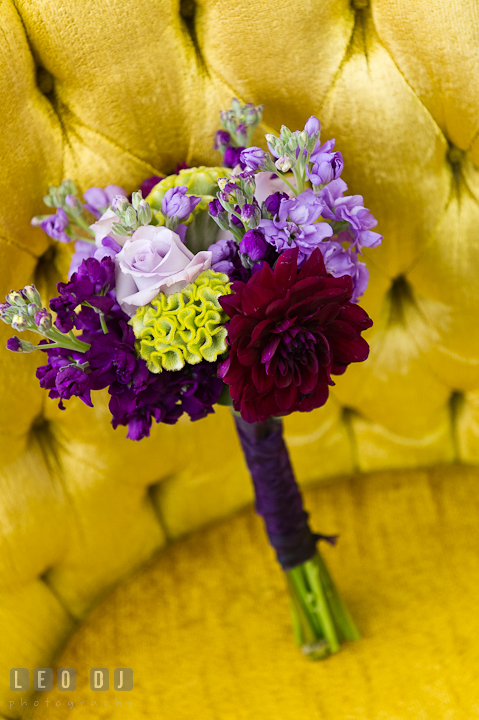 Bridesmaids and Matron of Honor's purple flower bouquet. St Andrews United Methodist wedding photos at Annapolis, Eastern Shore, Maryland by photographers of Leo Dj Photography.