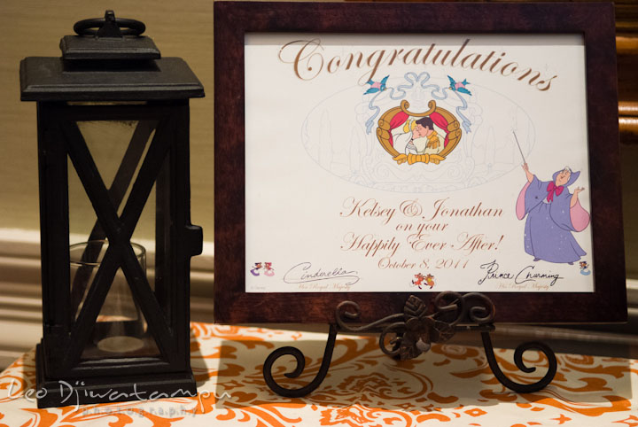 Certificate of congratulations from Disney, signed by Cinderella and Prince Charming. The Tidewater Inn Wedding, Easton Maryland, getting ready photo coverage of Kelsey and Jonnie by wedding photographers of Leo Dj Photography.