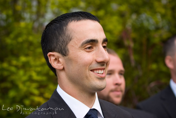 Groom seeing bride in her dress for the first time. The Tidewater Inn Wedding, Easton Maryland, ceremony photo coverage of Kelsey and Jonnie by wedding photographers of Leo Dj Photography.