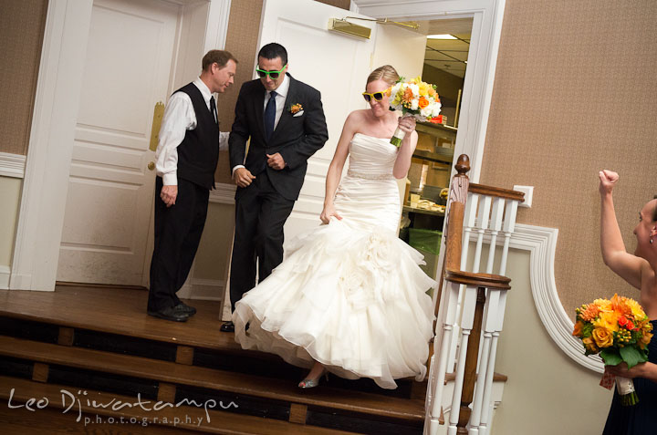 Bride and groom introduced the first time by DJ. The Tidewater Inn Wedding, Easton Maryland, reception photo coverage of Kelsey and Jonnie by wedding photographers of Leo Dj Photography.