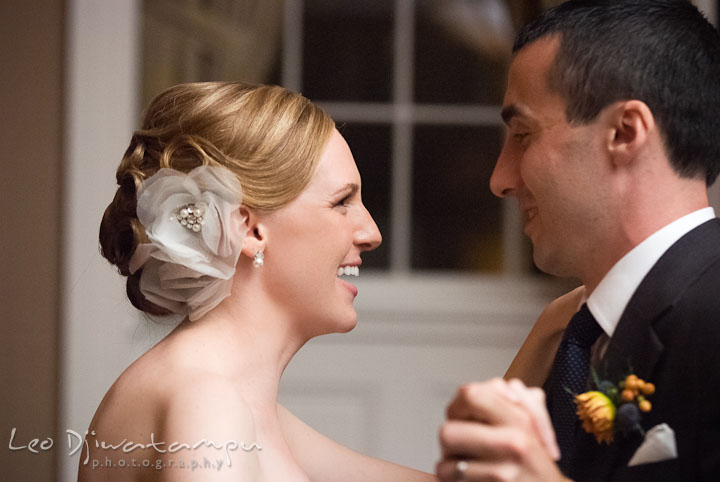 Bride and groom's first dance. The Tidewater Inn Wedding, Easton Maryland, reception photo coverage of Kelsey and Jonnie by wedding photographers of Leo Dj Photography.