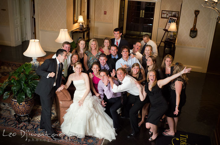 Washington College Alumni group shot. The Tidewater Inn Wedding, Easton Maryland, reception photo coverage of Kelsey and Jonnie by wedding photographers of Leo Dj Photography.