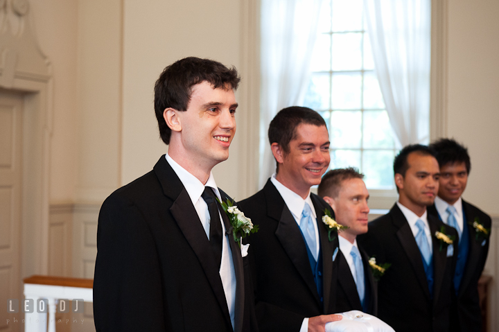 Groom, Best Men, and Groomsmen smiling. St. Mark United Methodist Church wedding photos at Easton, Eastern Shore, Maryland by photographers of Leo Dj Photography. http://leodjphoto.com