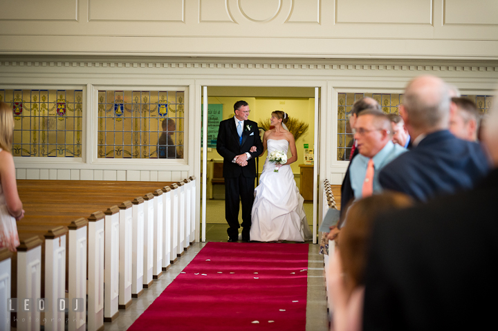 Father of the Bride and Bride getting ready for procession. St. Mark United Methodist Church wedding photos at Easton, Eastern Shore, Maryland by photographers of Leo Dj Photography. http://leodjphoto.com