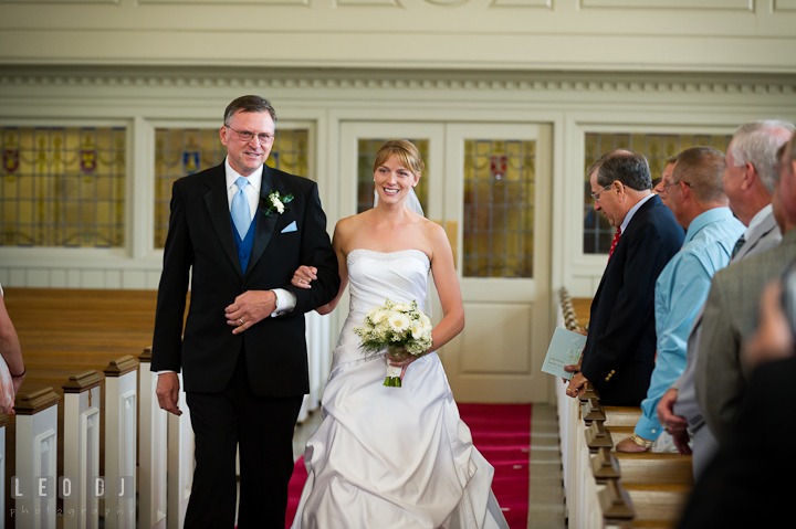 Bride escorted by her Father walking down the isle during procession. St. Mark United Methodist Church wedding photos at Easton, Eastern Shore, Maryland by photographers of Leo Dj Photography. http://leodjphoto.com