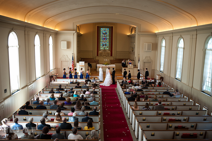 View of the wedding ceremony from the balcony above. St. Mark United Methodist Church wedding photos at Easton, Eastern Shore, Maryland by photographers of Leo Dj Photography. http://leodjphoto.com