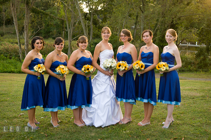 The Bridal party, the Bride, Maid of Honor, and Bridesmaids posing. Riverhouse Pavilion wedding photos at Easton, Eastern Shore, Maryland by photographers of Leo Dj Photography. http://leodjphoto.com