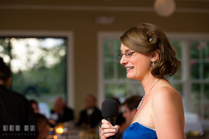 Maid of Honor delivering speech. Riverhouse Pavilion wedding photos at Easton, Eastern Shore, Maryland by photographers of Leo Dj Photography. http://leodjphoto.com