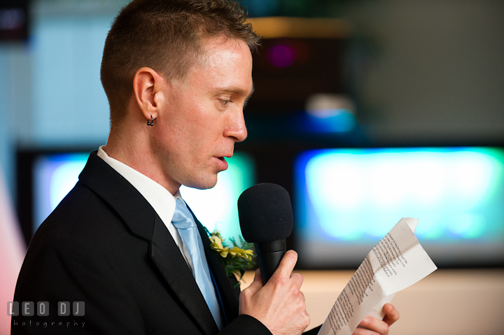 Best Man reading his speech. Riverhouse Pavilion wedding photos at Easton, Eastern Shore, Maryland by photographers of Leo Dj Photography. http://leodjphoto.com