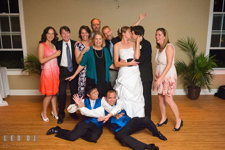 Group shot with American University Alumni. Riverhouse Pavilion wedding photos at Easton, Eastern Shore, Maryland by photographers of Leo Dj Photography. http://leodjphoto.com