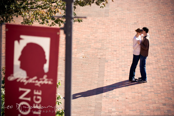 Engaged couple dancing. Pre-wedding engagement photo session at Washington College and Chestertown, Maryland, by wedding photographer Leo Dj Photography.