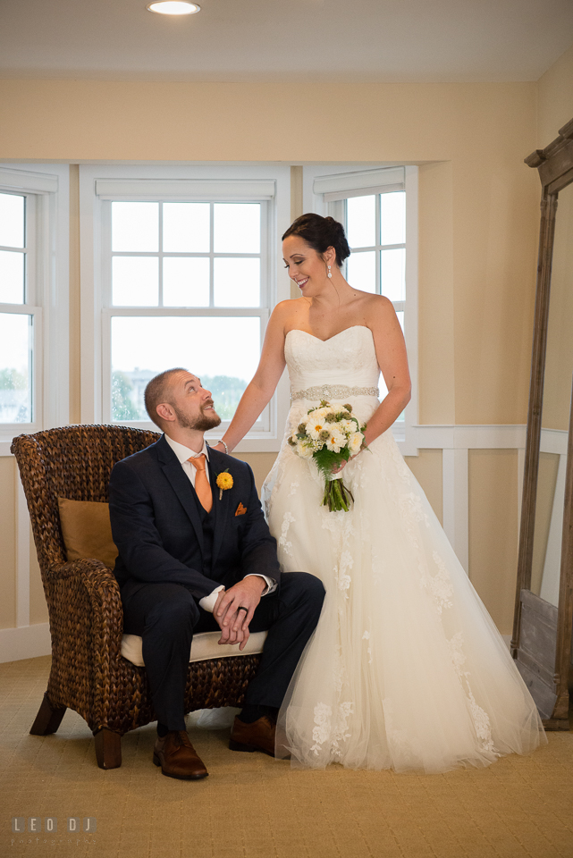 Chesapeake Bay Beach Club Bride and Groom looking at each other photo by Leo Dj Photography.