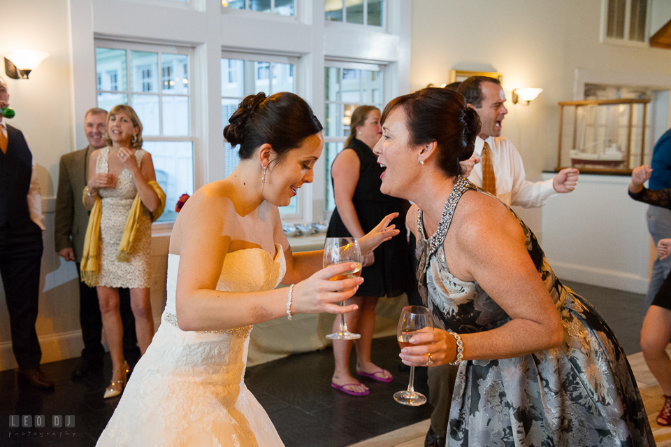 Chesapeake Bay Beach Club Mother singing and dancing with Bride photo by Leo Dj Photography.