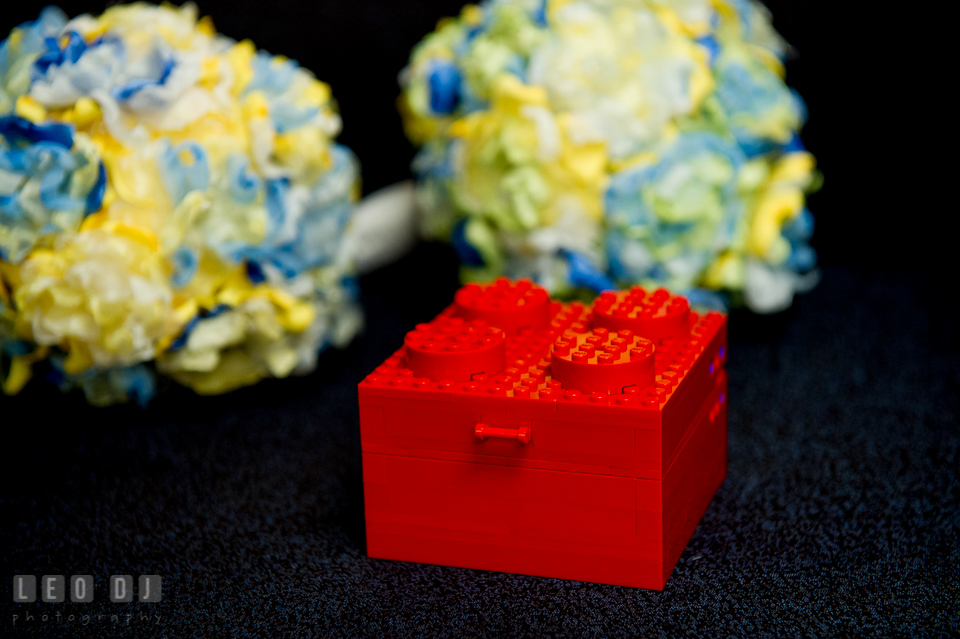 Ring box made from LEGO. Fisherman's Inn, Safe Harbor Church, Kent Island, Eastern Shore Maryland, wedding reception and ceremony photo, by wedding photographers of Leo Dj Photography. http://leodjphoto.com