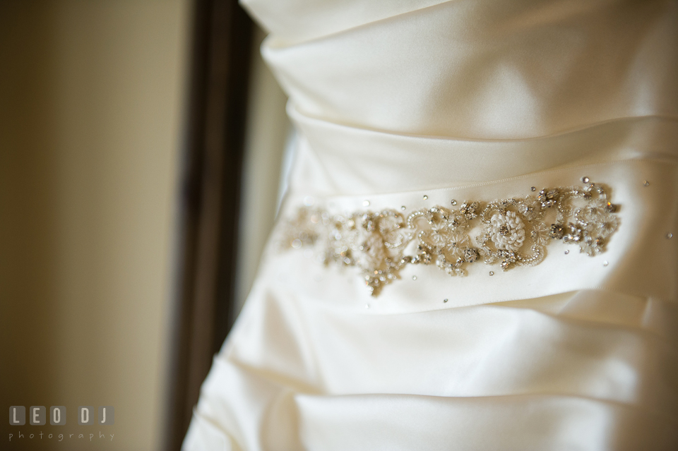 Beautiful details of the wedding gown from Carine’s Bridal Atelier. Kent Island Maryland Chesapeake Bay Beach Club wedding photo, by wedding photographers of Leo Dj Photography. http://leodjphoto.com