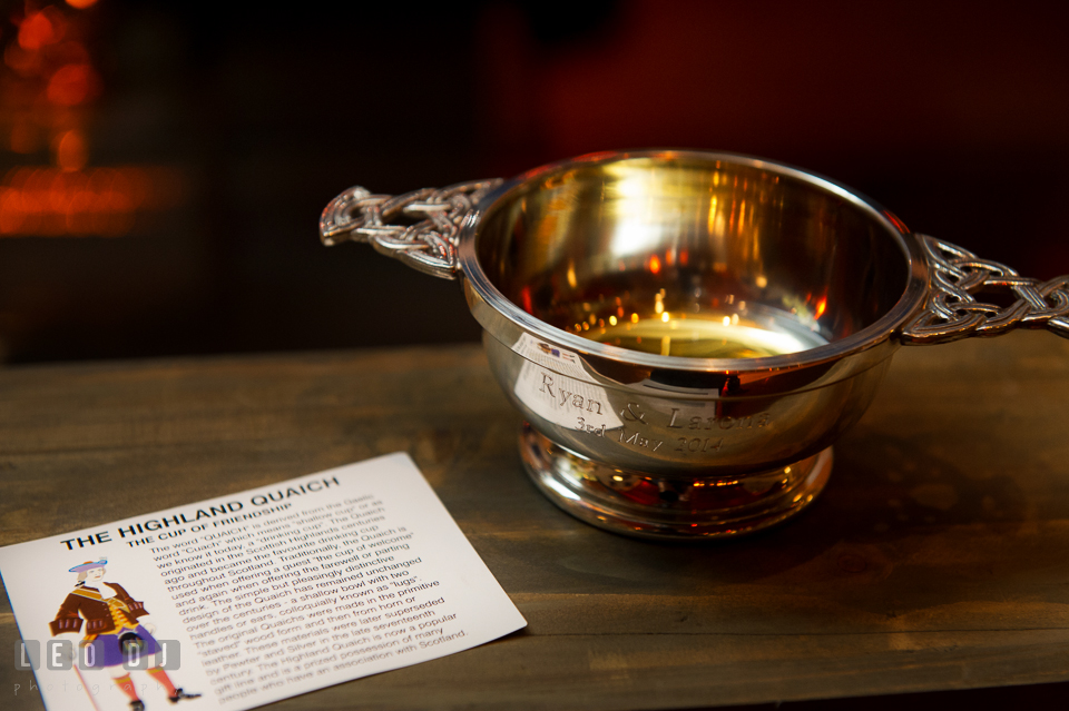 The Scottish Highland Quaich cup of friendship for the Bride and Groom. Kent Island Maryland Chesapeake Bay Beach Club wedding photo, by wedding photographers of Leo Dj Photography. http://leodjphoto.com