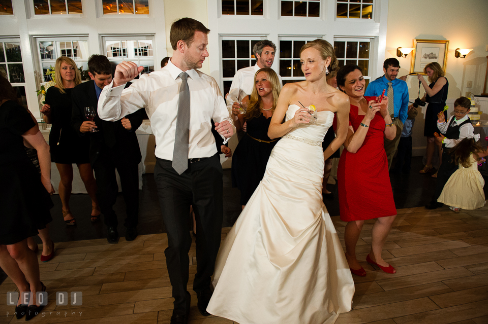 Bride and Groom dancing during the open dance floor. Kent Island Maryland Chesapeake Bay Beach Club wedding photo, by wedding photographers of Leo Dj Photography. http://leodjphoto.com