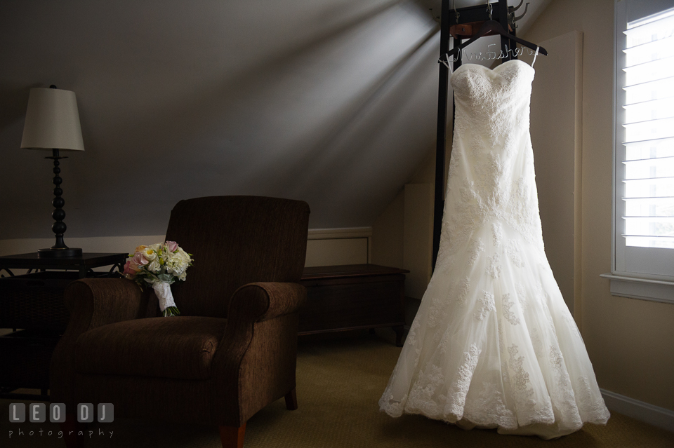 Bride's wedding dress from Bridals by Elena. Historic Inns of Annapolis Maryland, Governor Calvert House wedding, by wedding photographers of Leo Dj Photography. http://leodjphoto.com