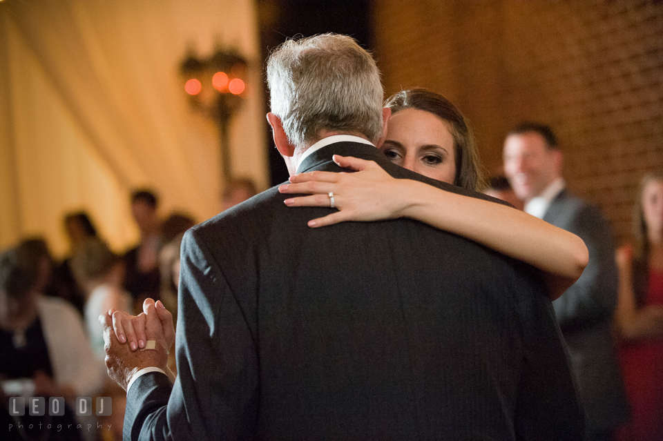 Bride enjoying the moment during the Father-daughter dance. Historic Inns of Annapolis Maryland, Governor Calvert House wedding, by wedding photographers of Leo Dj Photography. http://leodjphoto.com