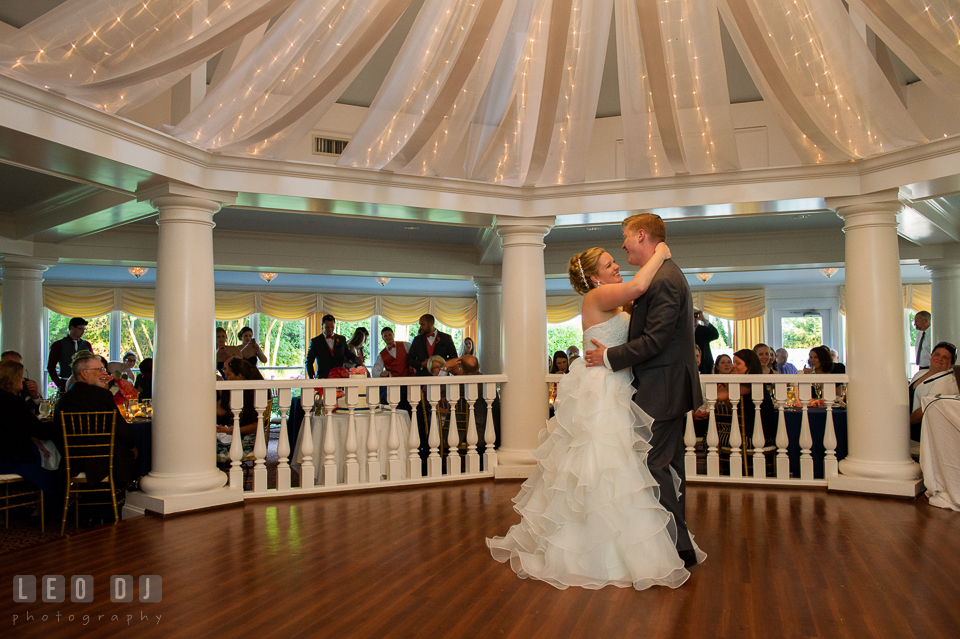 Bride and Groom first dance in the Garden House. Kent Manor Inn, Kent Island, Eastern Shore Maryland, wedding reception and ceremony photo, by wedding photographers of Leo Dj Photography. http://leodjphoto.com