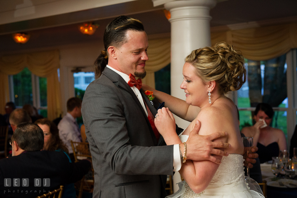 Bride hugging Best Man after his toast speech. Kent Manor Inn, Kent Island, Eastern Shore Maryland, wedding reception and ceremony photo, by wedding photographers of Leo Dj Photography. http://leodjphoto.com