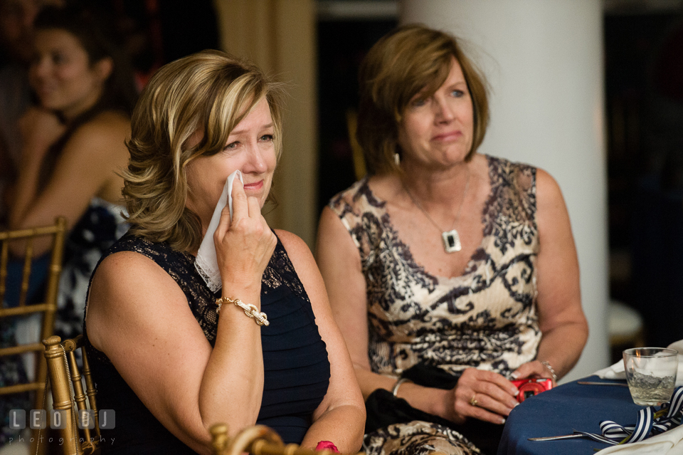 Mother of Bride wiping tears seeing Father Daughter dance. Kent Manor Inn, Kent Island, Eastern Shore Maryland, wedding reception and ceremony photo, by wedding photographers of Leo Dj Photography. http://leodjphoto.com