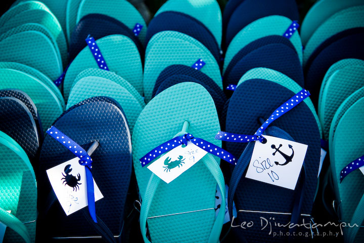 Nautical themed flip-flop sandal for wedding favors. Annapolis Kent Island Maryland Wedding Photography with live dance band at reception