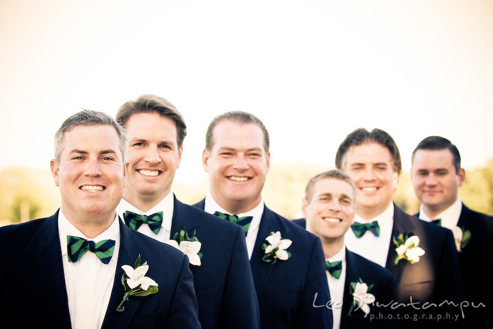 Groom, best man, and groomsmen smiling. Annapolis Kent Island Maryland Wedding Photography with live dance band at reception