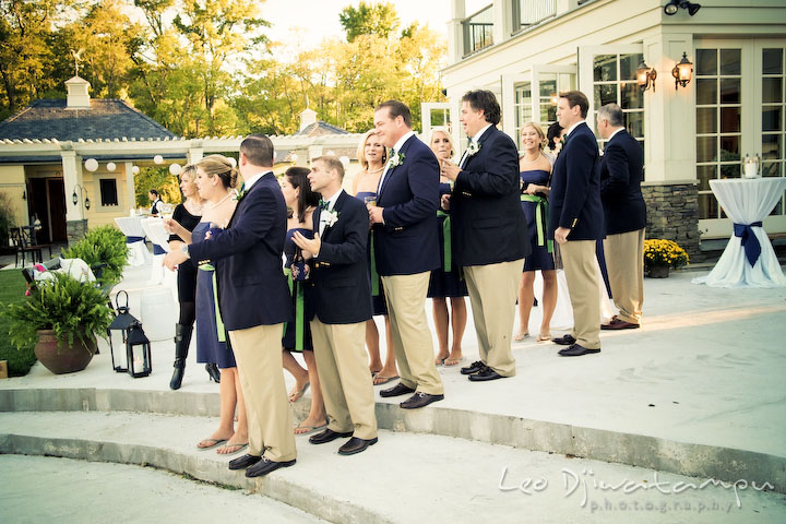 The whole bridal and groom party waiting to be introduced by the MC. Annapolis Kent Island Maryland Wedding Photography with live dance band at reception