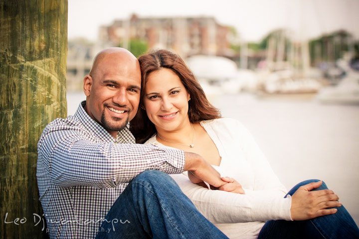 Posed portrait of guy and his fiancée. Annapolis Maryland USNA Pre-Wedding Engagement Photo Session by wedding photographer Leo Dj Photography