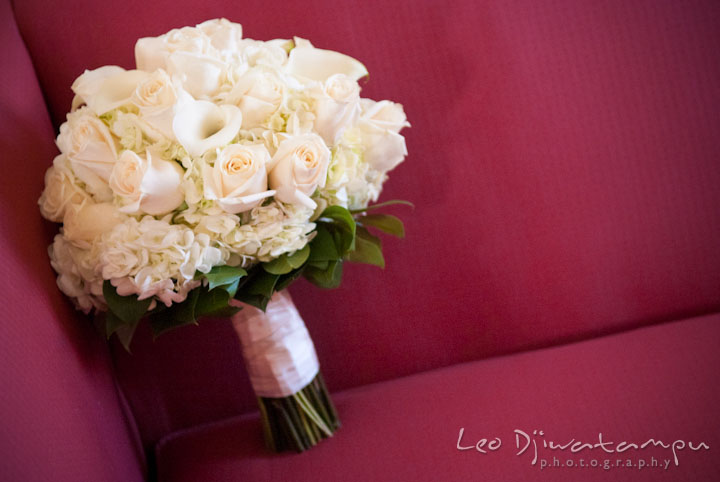 Bride's white rose flower bouquet. The Grand Marquis, Old Bridge, New Jersey wedding photos by wedding photographers of Leo Dj Photography. 
