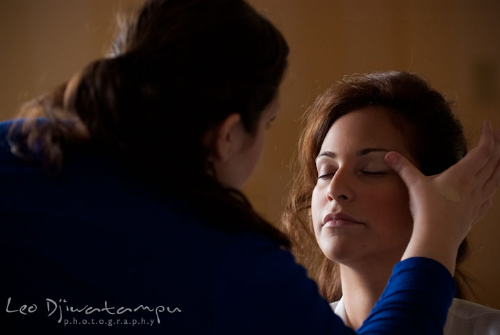Bride getting make up done. The Grand Marquis, Old Bridge, New Jersey wedding photos by wedding photographers of Leo Dj Photography. 