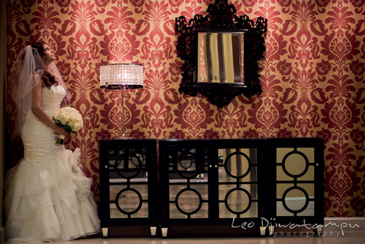 Bride posing with a beautiful backdrop. The Grand Marquis, Old Bridge, New Jersey wedding photos by wedding photographers of Leo Dj Photography. 