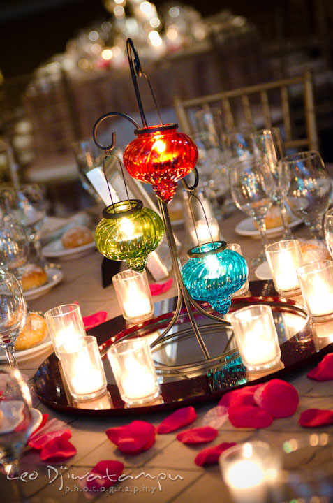 Candle lantern table centerpieces. The Grand Marquis, Old Bridge, New Jersey wedding photos by wedding photographers of Leo Dj Photography.