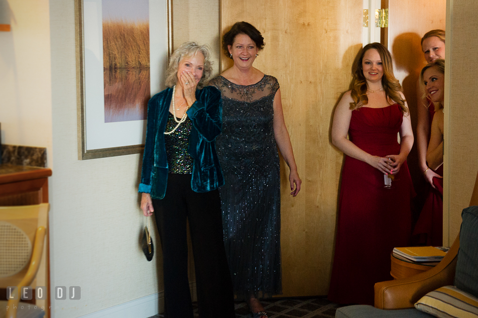 Grandmother of the Bride touched by the sight of beautiful Bride. Hyatt Regency Chesapeake Bay wedding at Cambridge Maryland, by wedding photographers of Leo Dj Photography. http://leodjphoto.com