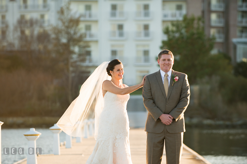 Bride and Groom's first look. Hyatt Regency Chesapeake Bay wedding at Cambridge Maryland, by wedding photographers of Leo Dj Photography. http://leodjphoto.com