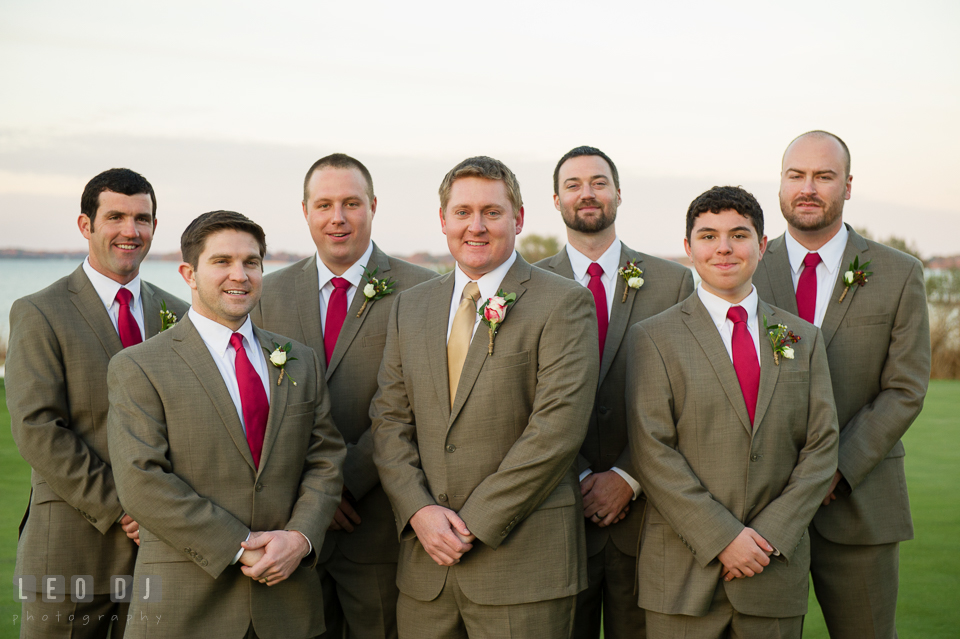 Groom posing with Best Man and Groomsmen. Hyatt Regency Chesapeake Bay wedding at Cambridge Maryland, by wedding photographers of Leo Dj Photography. http://leodjphoto.com