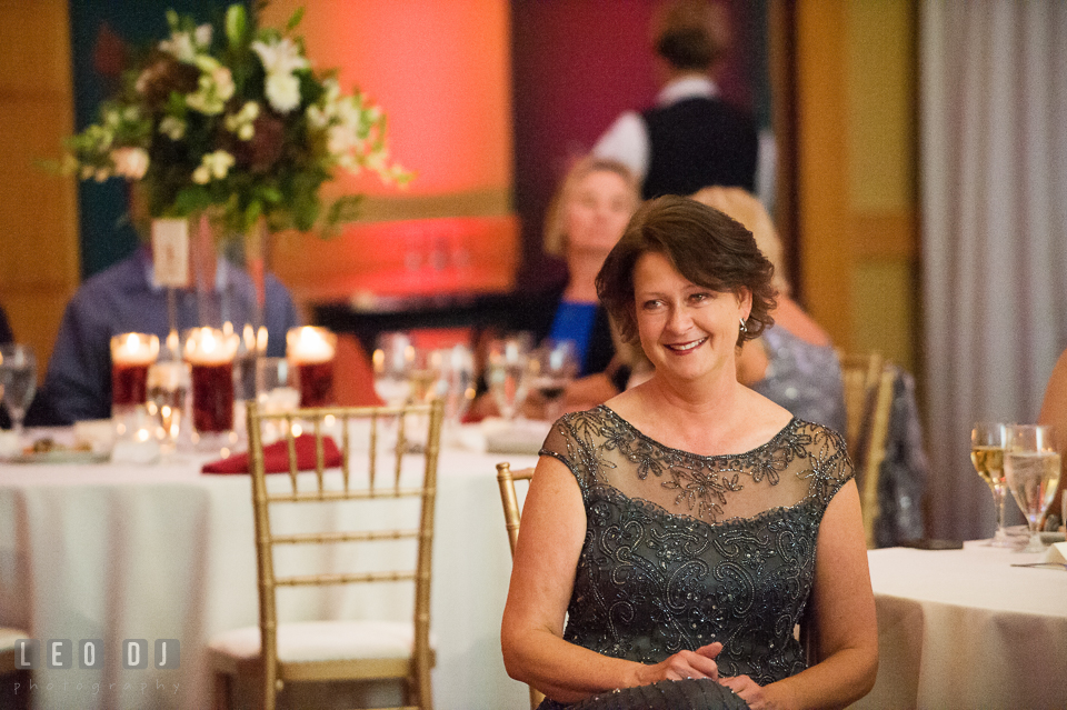 Mother of the Bride smiling seeing Father daughter dance. Hyatt Regency Chesapeake Bay wedding at Cambridge Maryland, by wedding photographers of Leo Dj Photography. http://leodjphoto.com