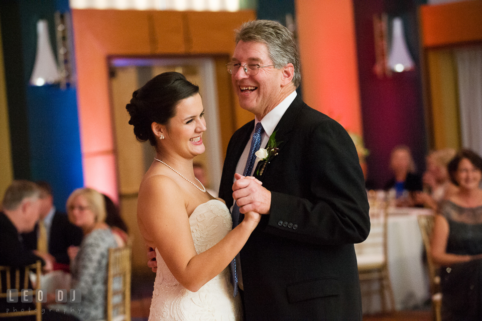 Father of the Bride and daughter during parent dance. Hyatt Regency Chesapeake Bay wedding at Cambridge Maryland, by wedding photographers of Leo Dj Photography. http://leodjphoto.com