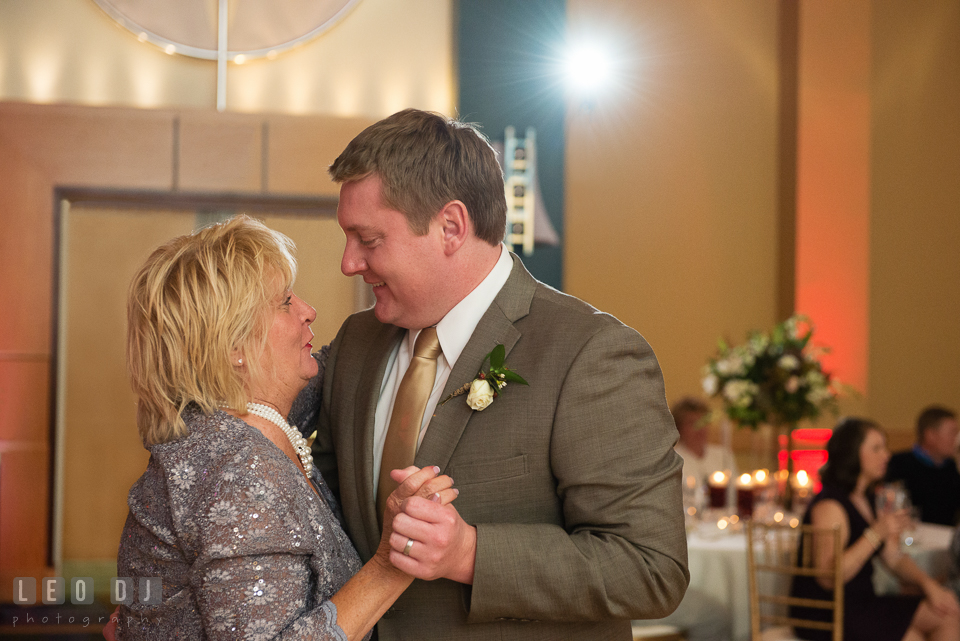 Mother of the Groom and son dance. Hyatt Regency Chesapeake Bay wedding at Cambridge Maryland, by wedding photographers of Leo Dj Photography. http://leodjphoto.com