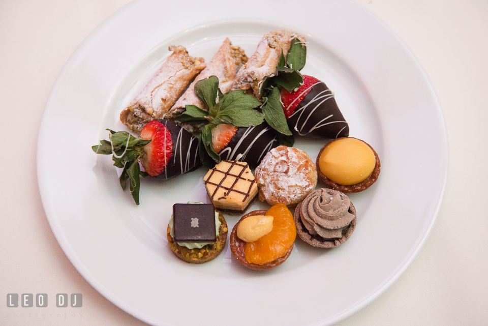 Delicious dessert pastries served during wedding reception. Hyatt Regency Chesapeake Bay wedding at Cambridge Maryland, by wedding photographers of Leo Dj Photography. http://leodjphoto.com