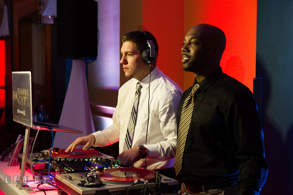 DJ Tommy Gatz in action during wedding reception. Hyatt Regency Chesapeake Bay wedding at Cambridge Maryland, by wedding photographers of Leo Dj Photography. http://leodjphoto.com