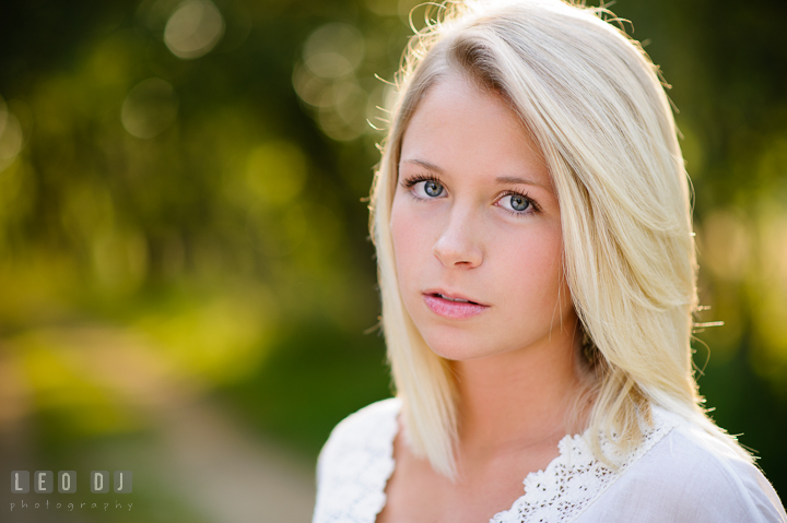 Headshot of beautiful blonde girl. Kent Island and Annapolis, Eastern Shore, Maryland model portrait photo session at Sandy Point Beach by photographer Leo Dj Photography. http://leodjphoto.com