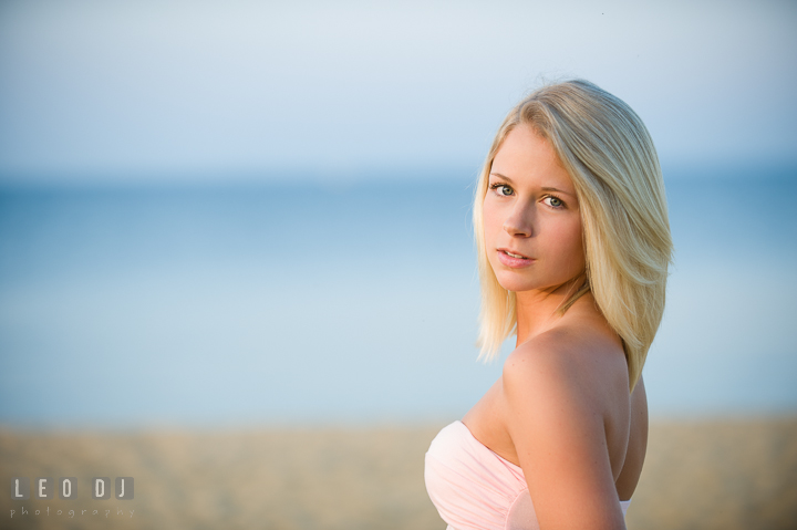 Head shot of beautiful blonde girl. Kent Island and Annapolis, Eastern Shore, Maryland model portrait photo session at Sandy Point Beach by photographer Leo Dj Photography. http://leodjphoto.com