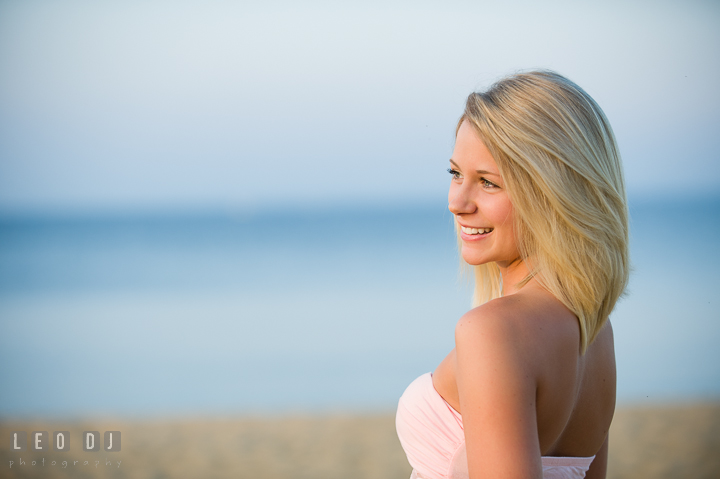 Gorgeous girl with blonde hair smiling. Kent Island and Annapolis, Eastern Shore, Maryland model portrait photo session at Sandy Point Beach by photographer Leo Dj Photography. http://leodjphoto.com