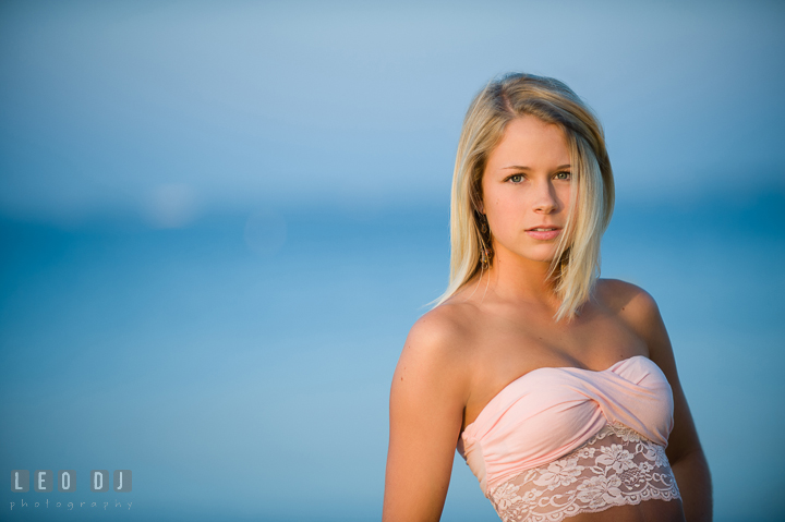 Beautiful blonde girl with short top. Kent Island and Annapolis, Eastern Shore, Maryland model portrait photo session at Sandy Point Beach by photographer Leo Dj Photography. http://leodjphoto.com