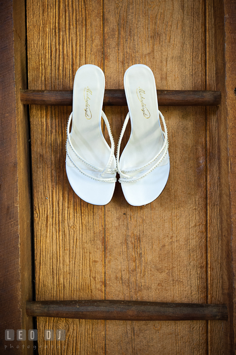 Detail shot of Bride's wedding shoes. Ostertag Vistas wedding ceremony photos at Myersville, Maryland by photographers of Leo Dj Photography. http://leodjphoto.com