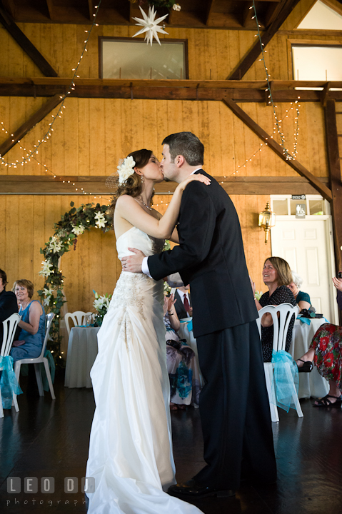 Bride and Groom kissed during first dance. Ostertag Vistas wedding reception photos at Myersville, Maryland by photographers of Leo Dj Photography. http://leodjphoto.com