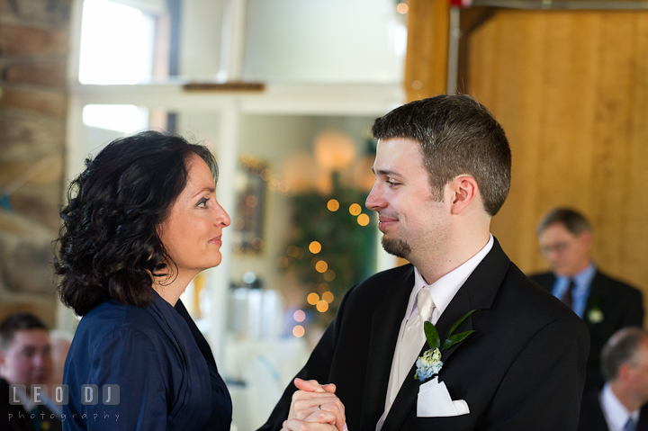 Groom smiled during Mother and son dance. Ostertag Vistas wedding reception photos at Myersville, Maryland by photographers of Leo Dj Photography. http://leodjphoto.com